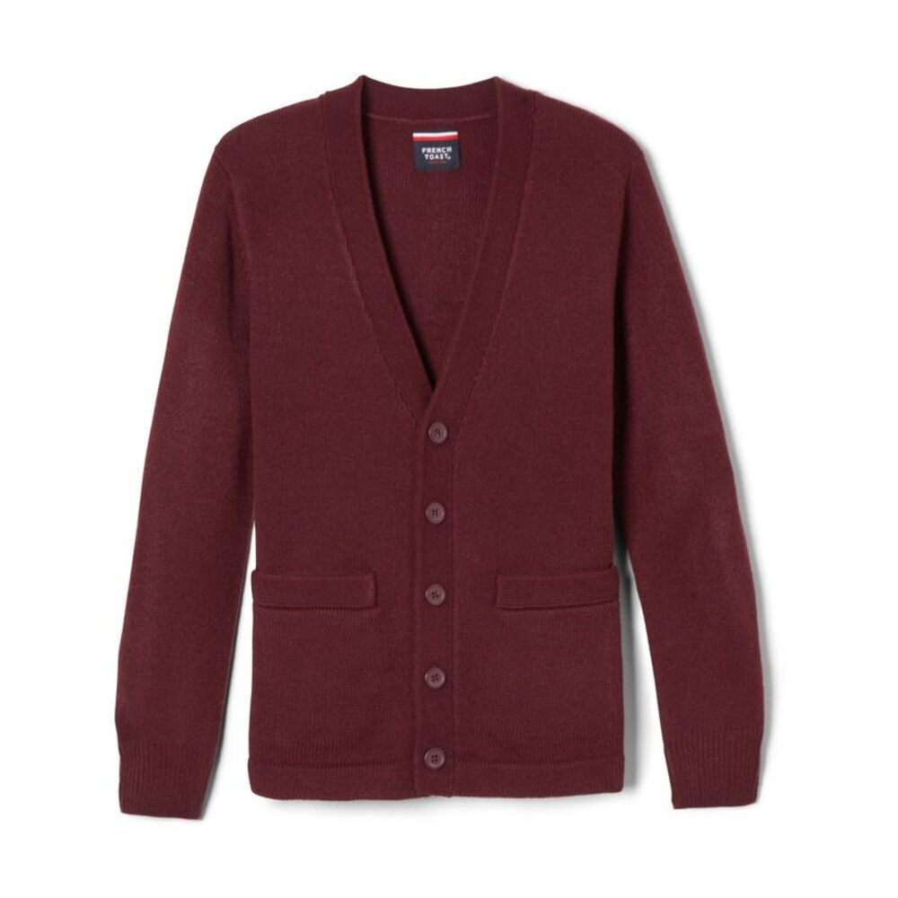 French Toast School Uniform Co-Ed V-Neck Cardigan Sweater-Adult-BURGUNDY-S